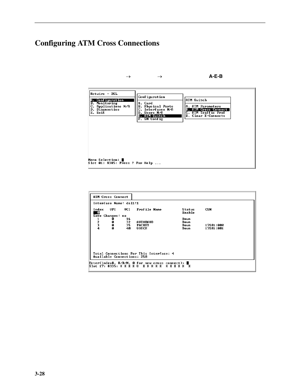 Configuring atm cross connections | Paradyne Hotwire ATM Line Cards 8385 User Manual | Page 50 / 132