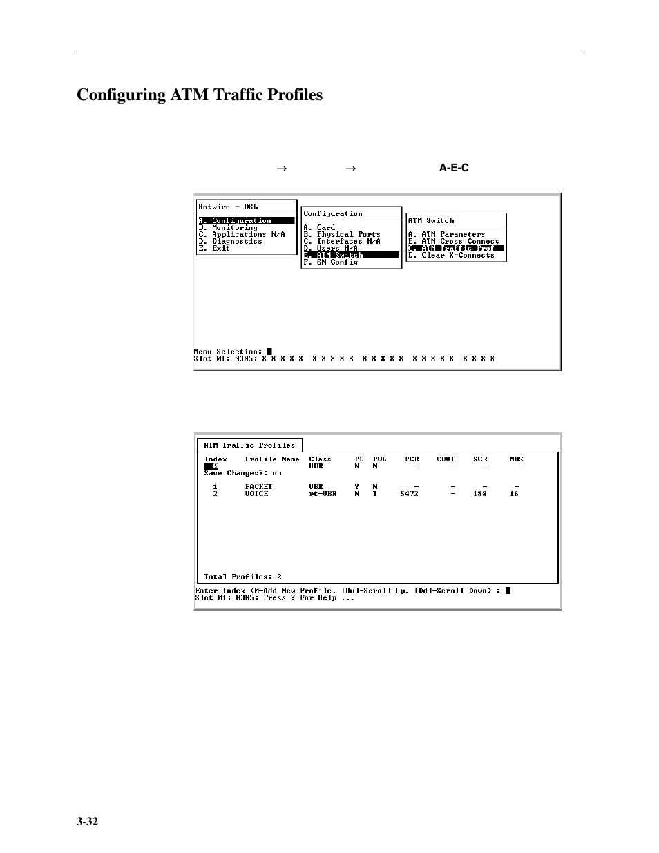Configuring atm traffic profiles | Paradyne Hotwire ATM Line Cards 8385 User Manual | Page 54 / 132