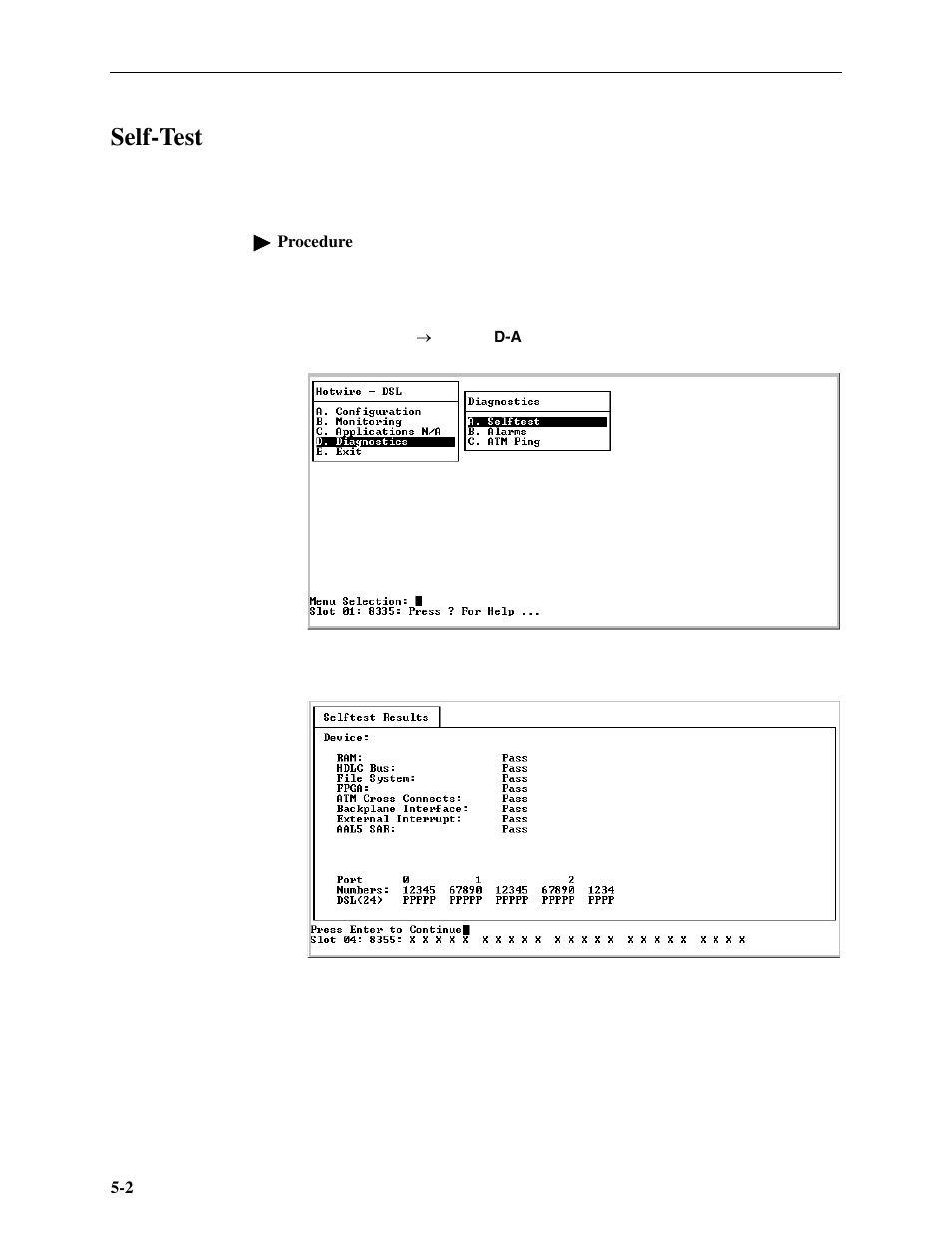 Self-test | Paradyne Hotwire ATM Line Cards 8385 User Manual | Page 88 / 132