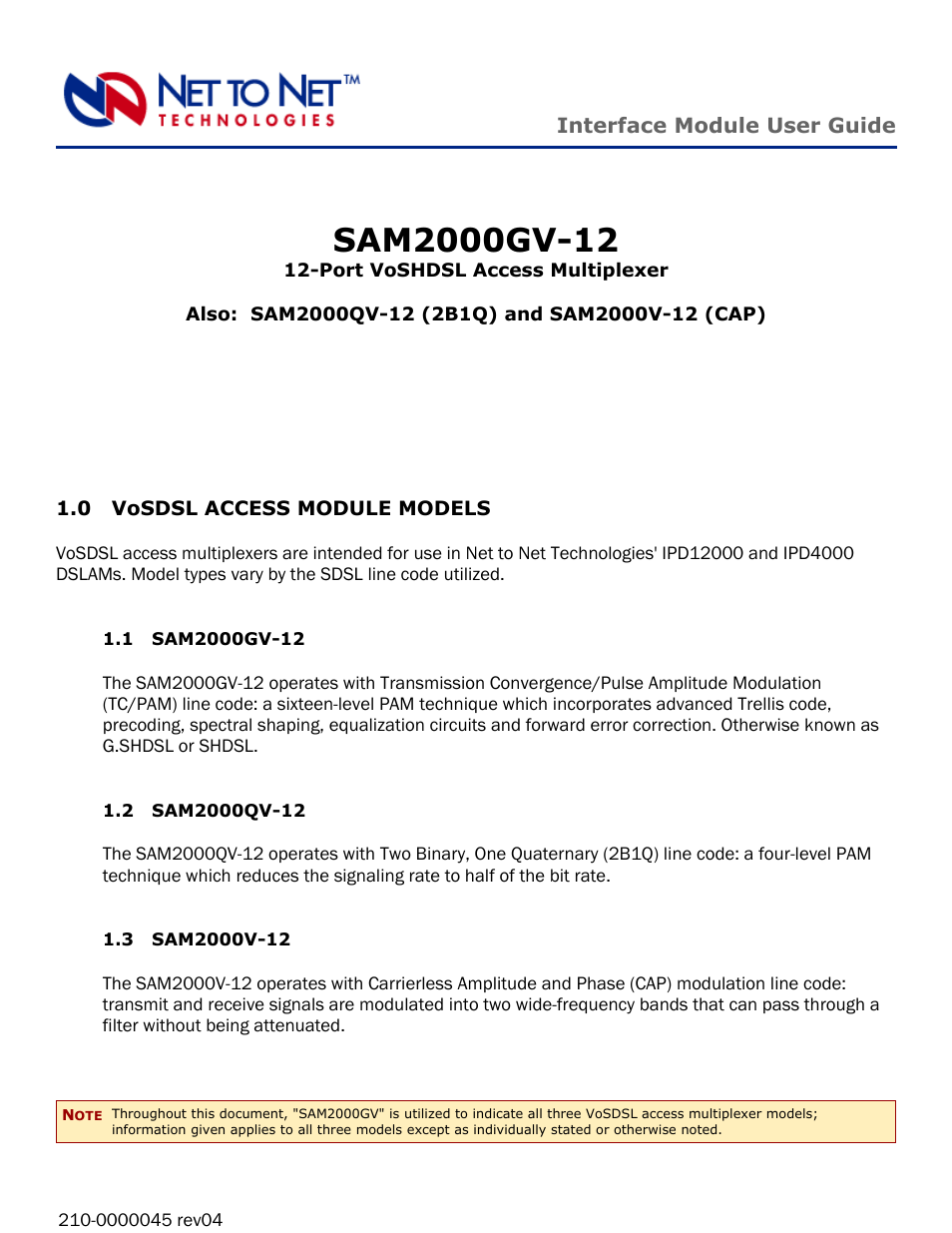 Paradyne 12-Port VoSHDSL Access Multiplexer SAM2000QV-12 User Manual | 10 pages