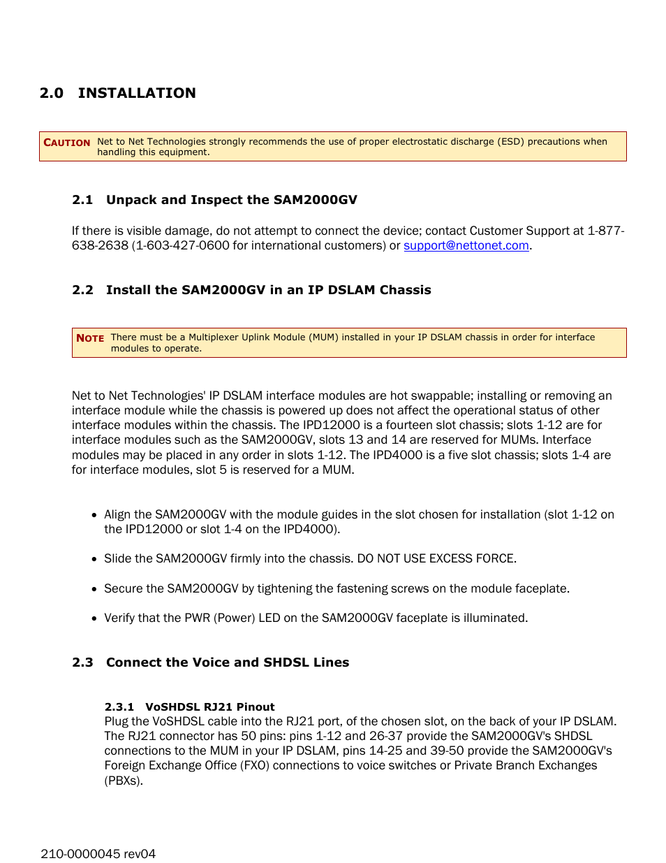 Paradyne 12-Port VoSHDSL Access Multiplexer SAM2000QV-12 User Manual | Page 2 / 10