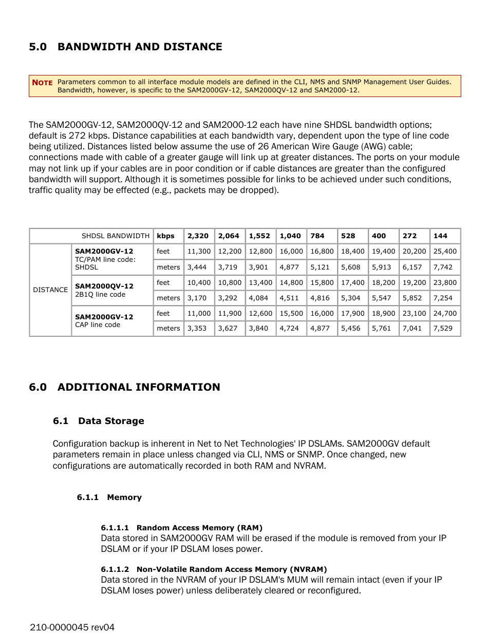 0 bandwidth and distance, 0 additional information | Paradyne 12-Port VoSHDSL Access Multiplexer SAM2000QV-12 User Manual | Page 7 / 10