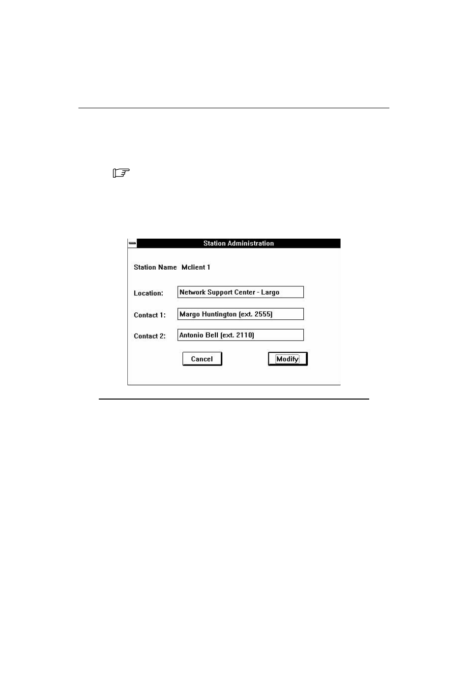 Entering administrative data, Station administration dialog box | Paradyne COMSPHERE 6700 SERIES User Manual | Page 17 / 57
