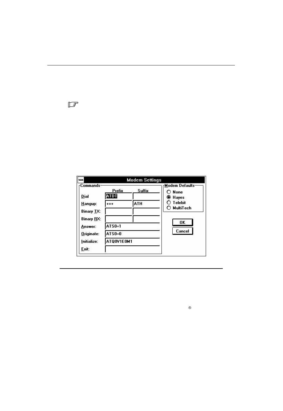 Choosing modem settings, Modem settings dialog box | Paradyne COMSPHERE 6700 SERIES User Manual | Page 40 / 57