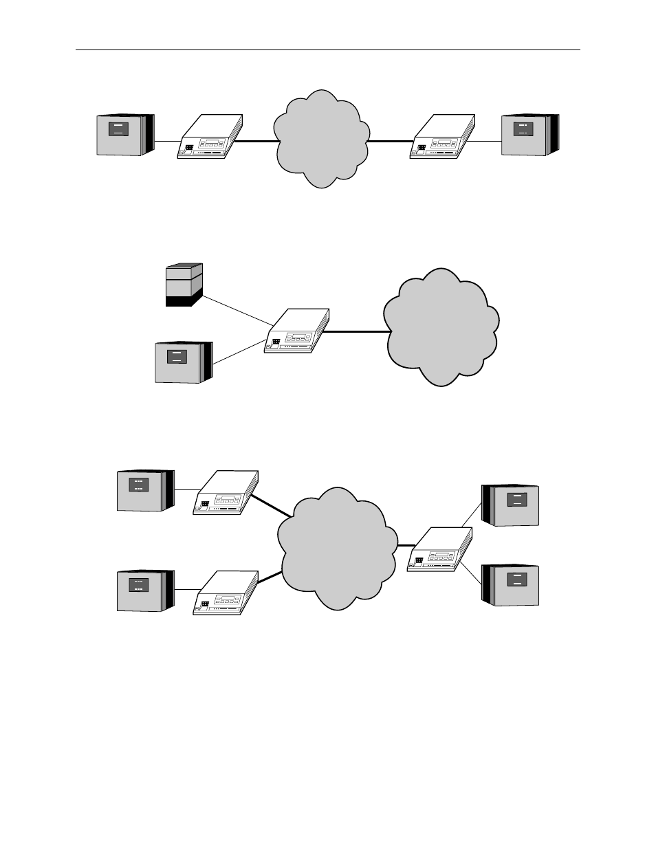 Figure 2-1, point-to-point application, Example, Figure 2-2, shared access | Application example, Figure 2-3, fractional t1 application | Paradyne 3161-B3 User Manual | Page 26 / 298