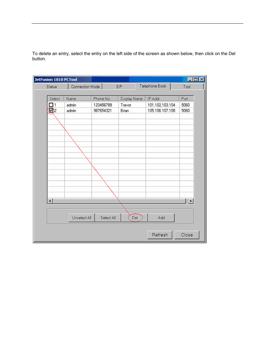 Deleting an entry, Eleting an, Ntry | 2 deleting an entry | Paradyne 1810 User Manual | Page 23 / 31