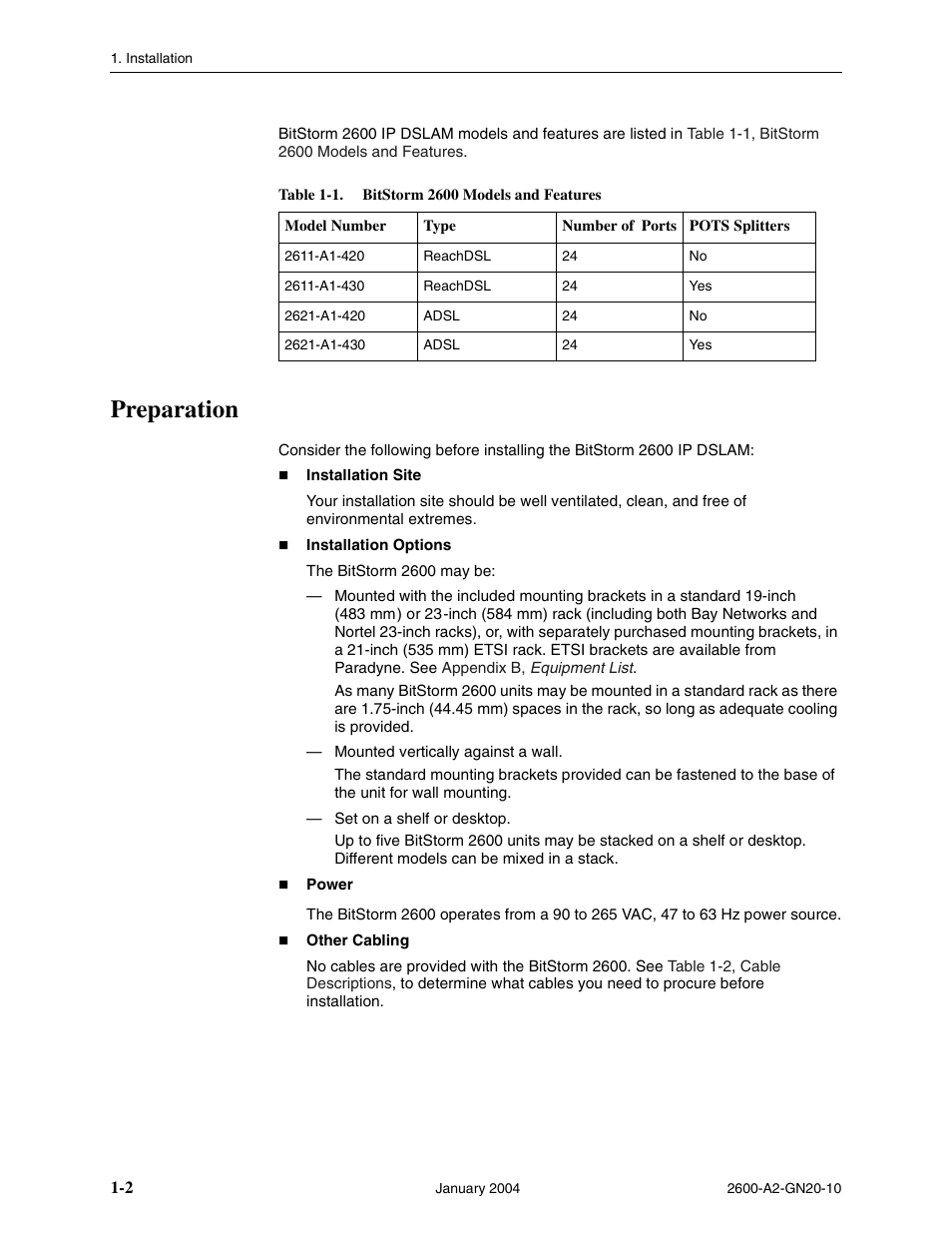 Preparation | Paradyne BitStorm 2600 IP DSLAM User Manual | Page 12 / 58