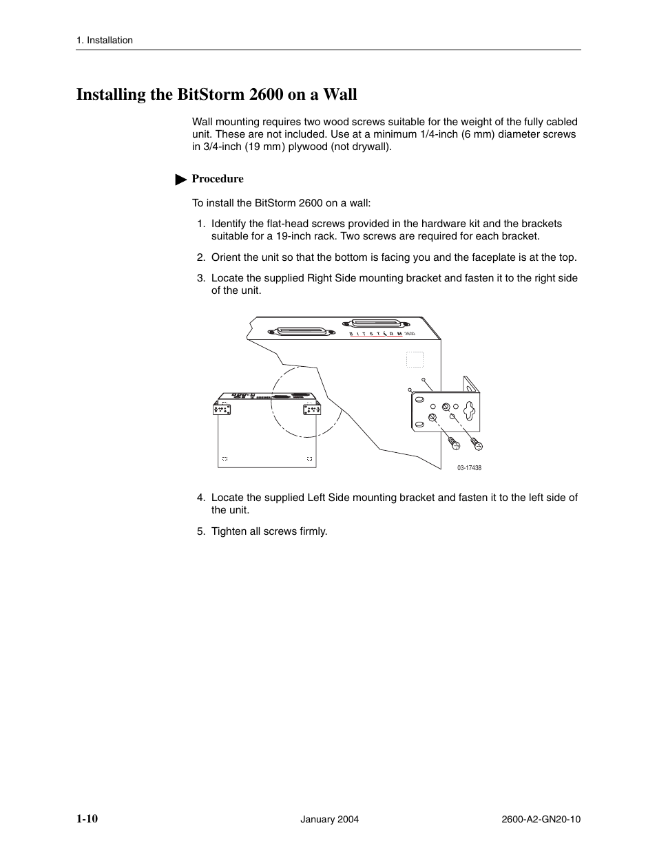 Installing the bitstorm 2600 on a wall | Paradyne BitStorm 2600 IP DSLAM User Manual | Page 20 / 58