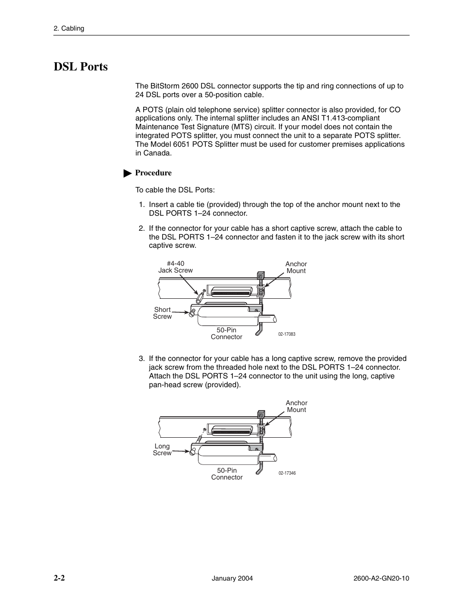 Dsl ports | Paradyne BitStorm 2600 IP DSLAM User Manual | Page 24 / 58