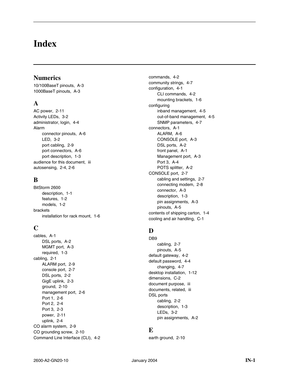 Index, Numerics | Paradyne BitStorm 2600 IP DSLAM User Manual | Page 55 / 58