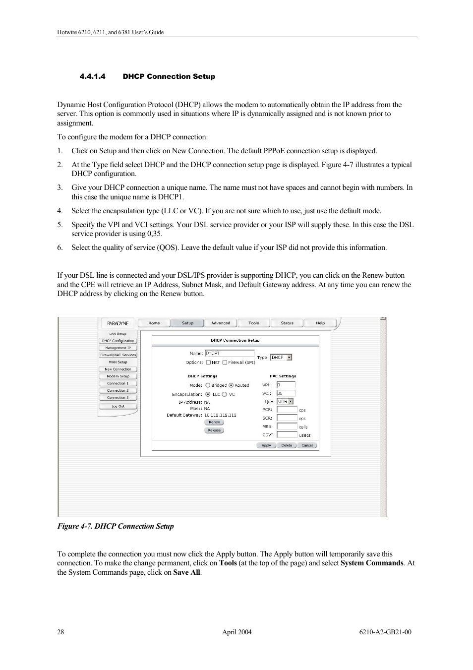 Dhcp connection setup | Paradyne 6381 User Manual | Page 28 / 46