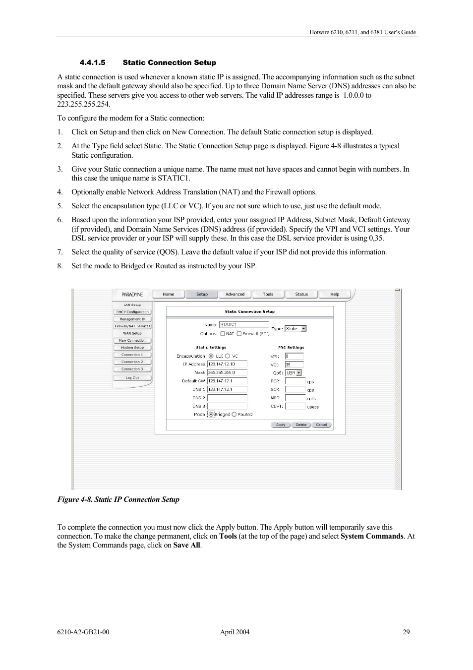 Static connection setup | Paradyne 6381 User Manual | Page 29 / 46