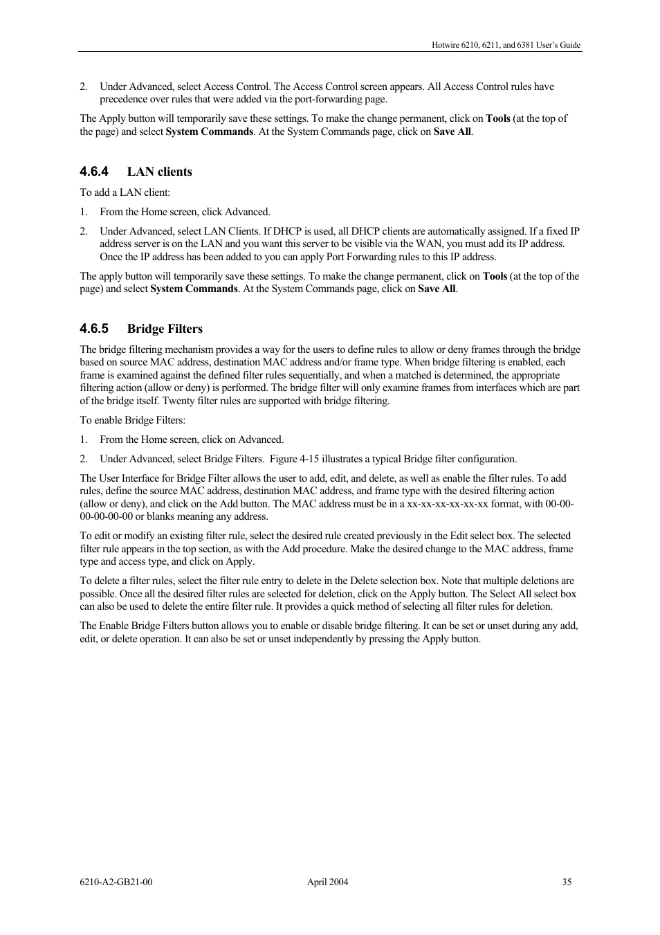 Lan clients, Bridge filters | Paradyne 6381 User Manual | Page 35 / 46