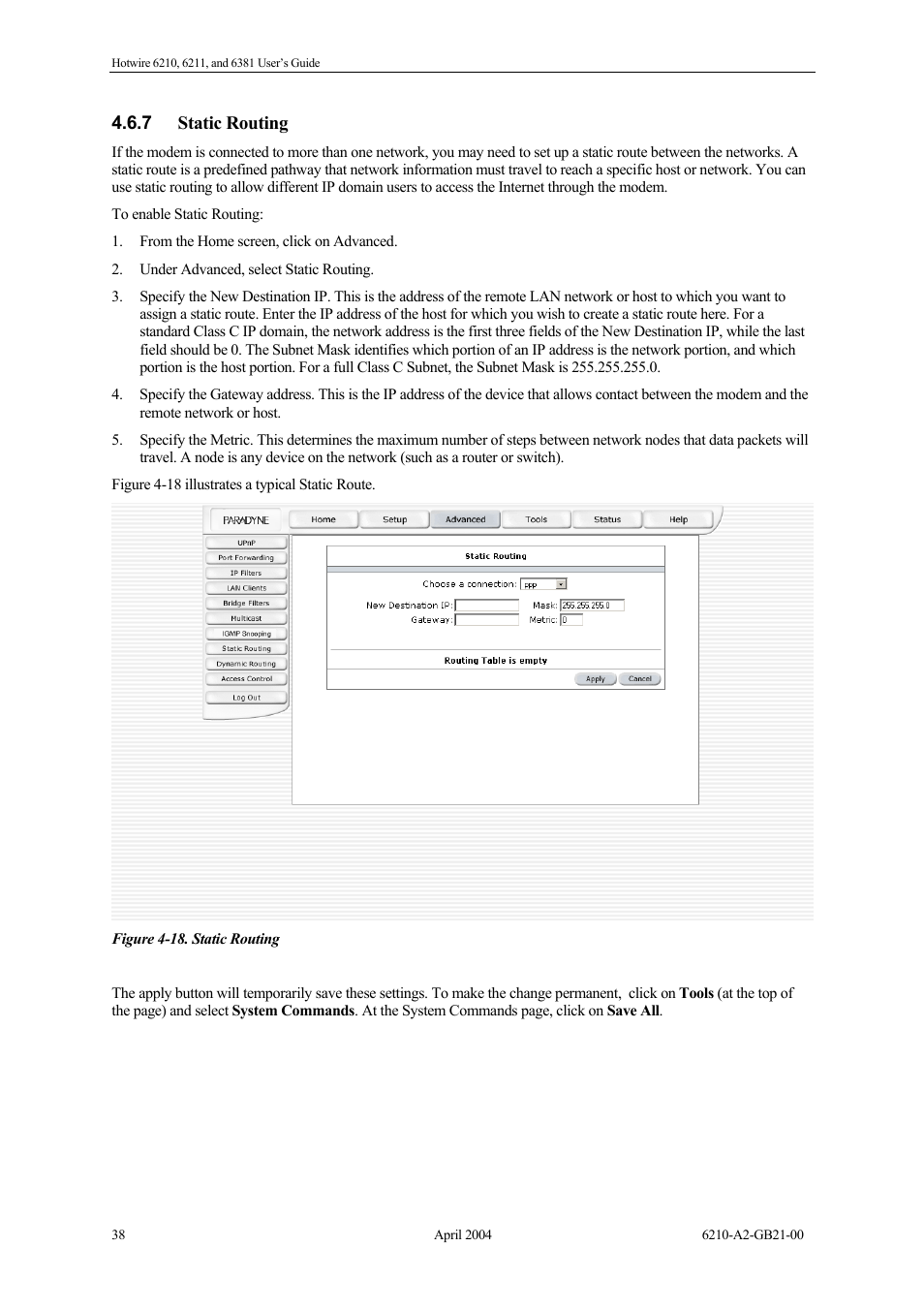 Static routing | Paradyne 6381 User Manual | Page 38 / 46