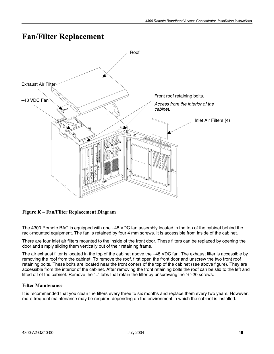 Filter maintenance, Fan/filter replacement, Ilter | Aintenance | Paradyne 4300 User Manual | Page 19 / 22