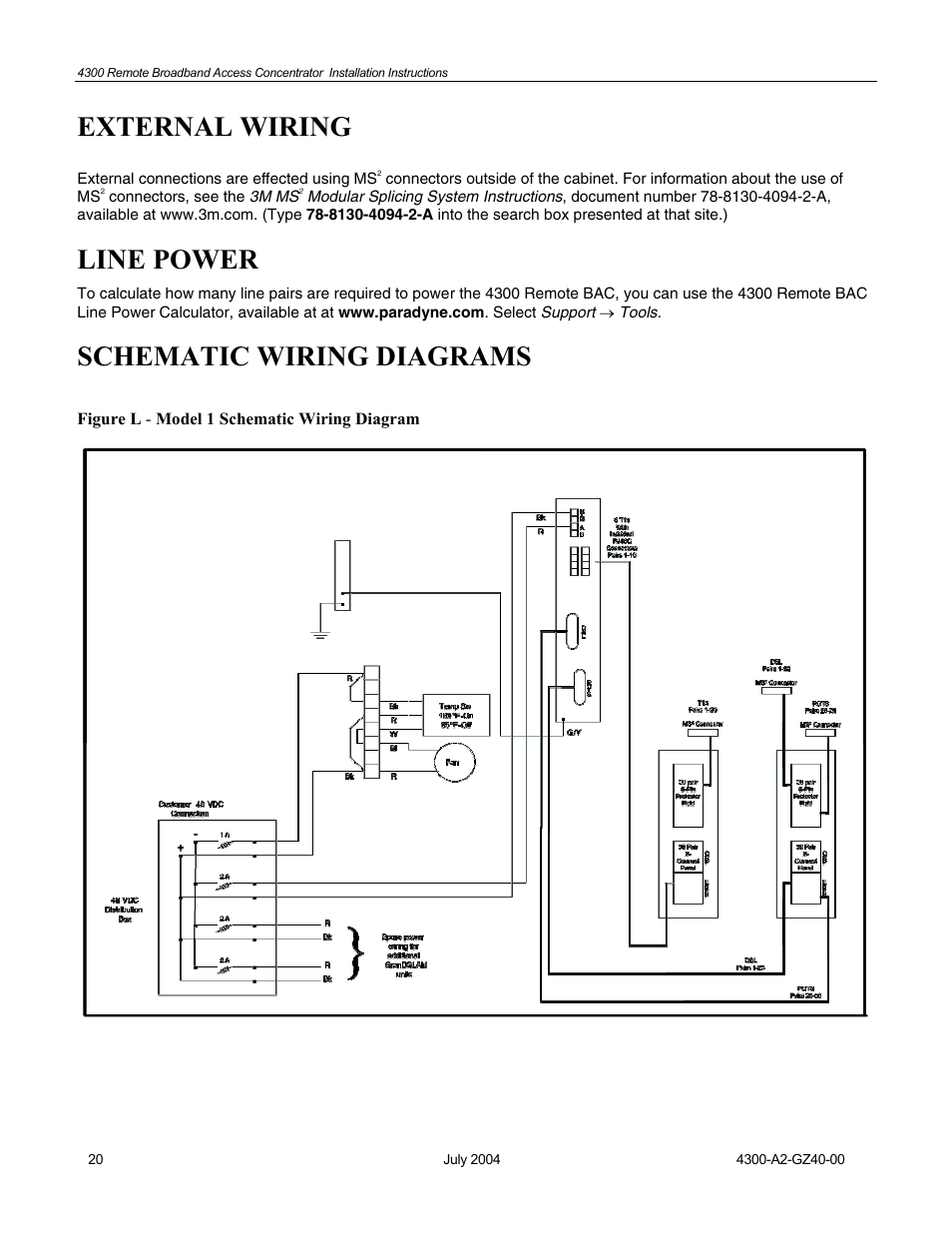 External wiring, Line power, Schematic wiring diagrams | Paradyne 4300 User Manual | Page 20 / 22