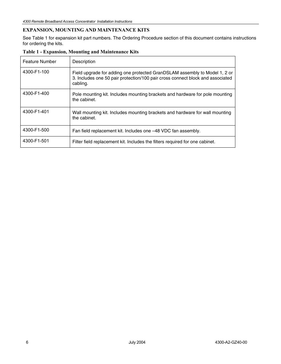 Expansion, mounting and maintenance kits | Paradyne 4300 User Manual | Page 6 / 22