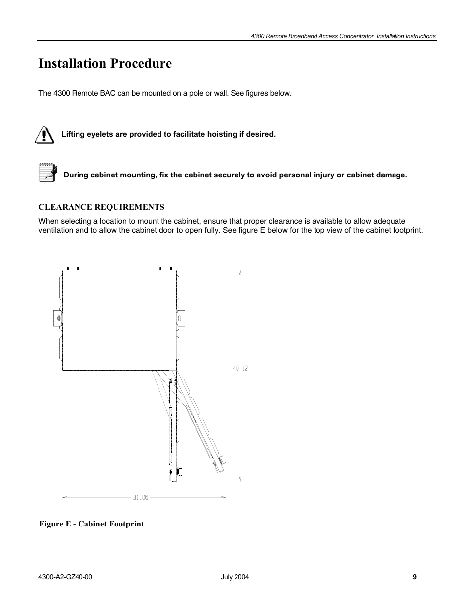 Clearance requirements, Installation procedure | Paradyne 4300 User Manual | Page 9 / 22