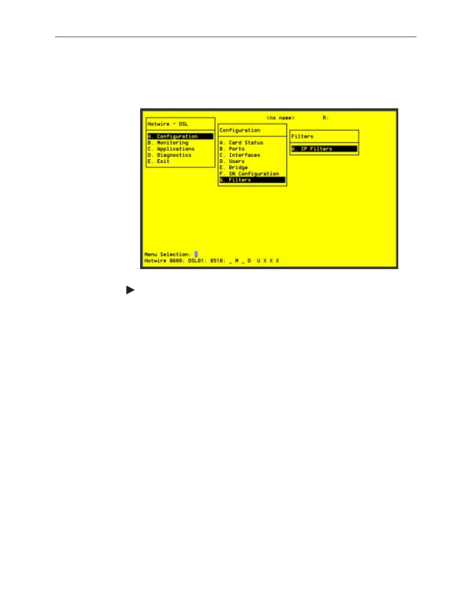 Dsl configuration filters screen, Dsl configuration filters, Screen | In chapter 4, 8310 mvl and 8510 radsl card configuration | Paradyne 8310 MVLt User Manual | Page 54 / 108