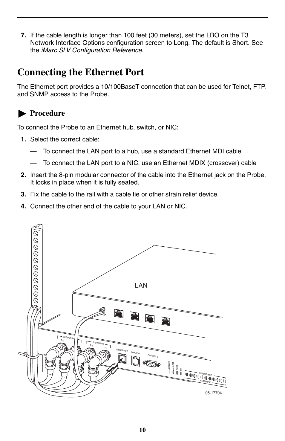 Connecting the ethernet port, Procedure | Paradyne 9550 DS3 User Manual | Page 10 / 20