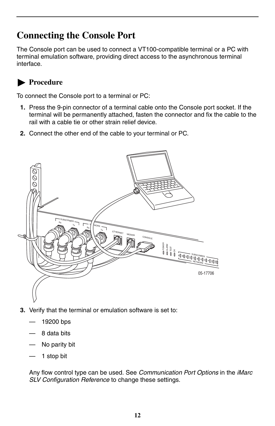 Connecting the console port, Procedure | Paradyne 9550 DS3 User Manual | Page 12 / 20