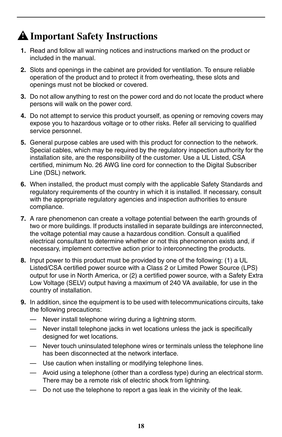 Important safety instructions | Paradyne 9550 DS3 User Manual | Page 18 / 20