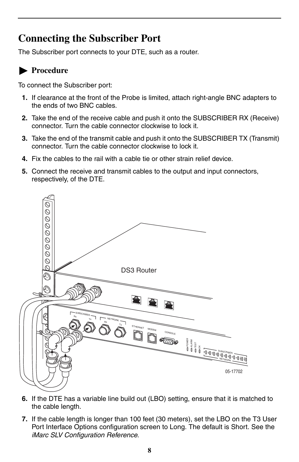 Connecting the subscriber port, Procedure, Ds3 router | Paradyne 9550 DS3 User Manual | Page 8 / 20