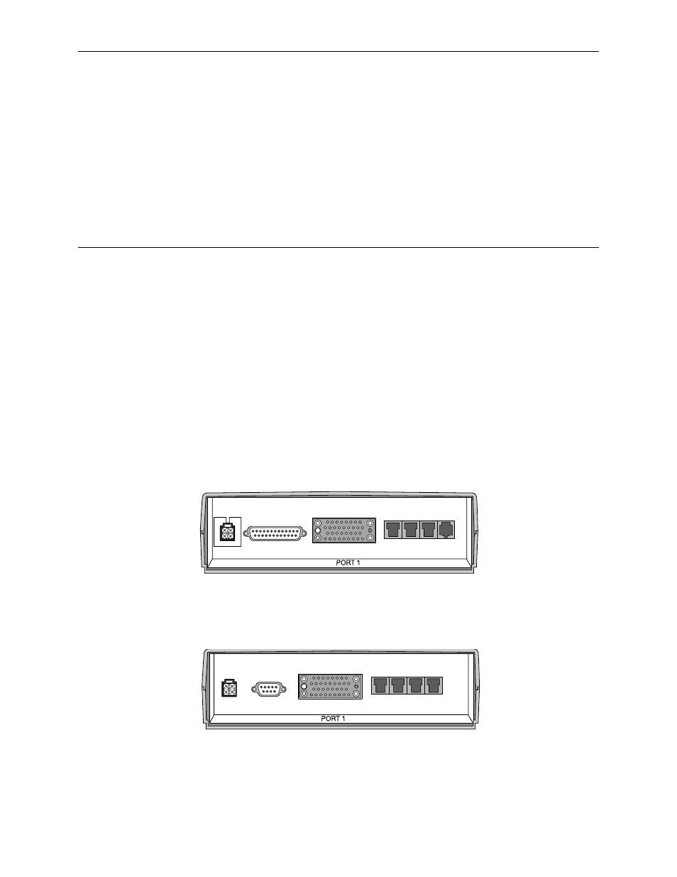 E. connectors, cables, and pin assignments, Rear panels, E connectors, cables, and pin assignments | Appendix e, Connectors, cables, And pin assignments, Connectors, cables, and pin assignments | Paradyne CSU User Manual | Page 423 / 470