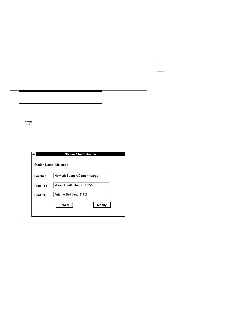 Entering administrative data, Station administration dialog box | Paradyne COMSPHERE 6700-A2-GB22-00 User Manual | Page 20 / 60