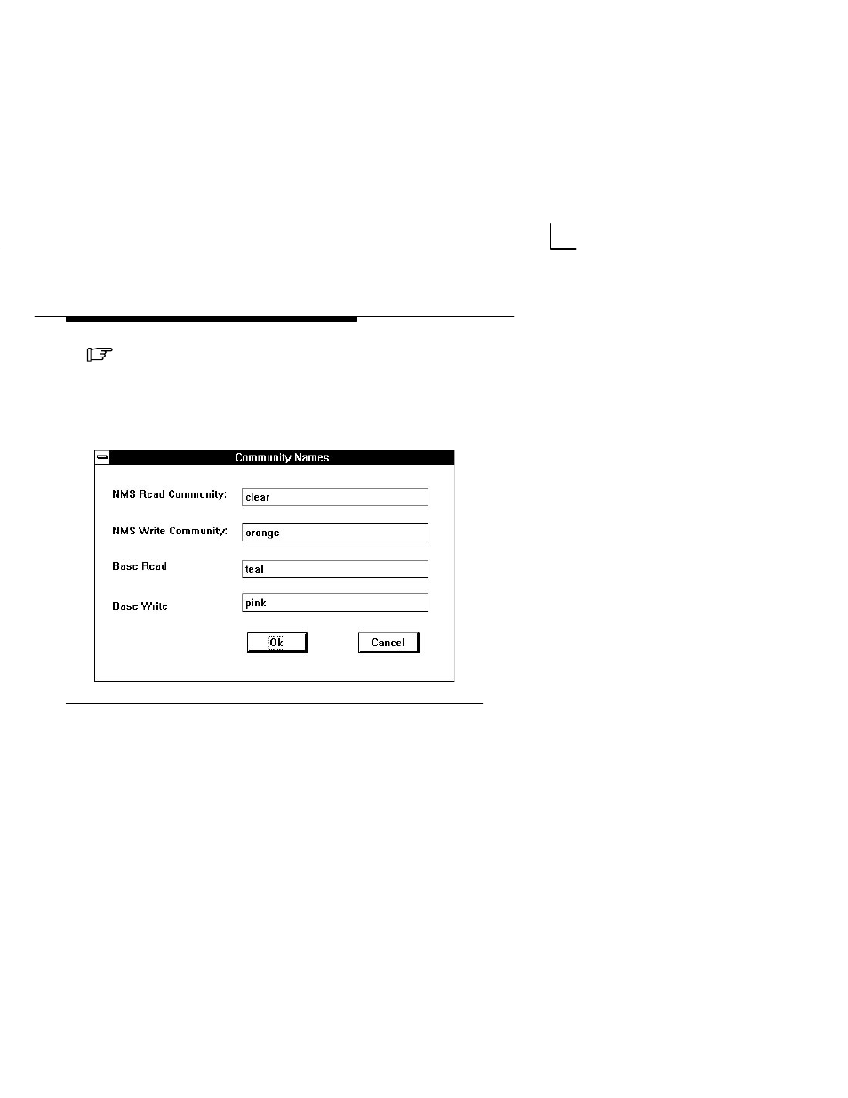 Community names dialog box | Paradyne COMSPHERE 6700-A2-GB22-00 User Manual | Page 30 / 60