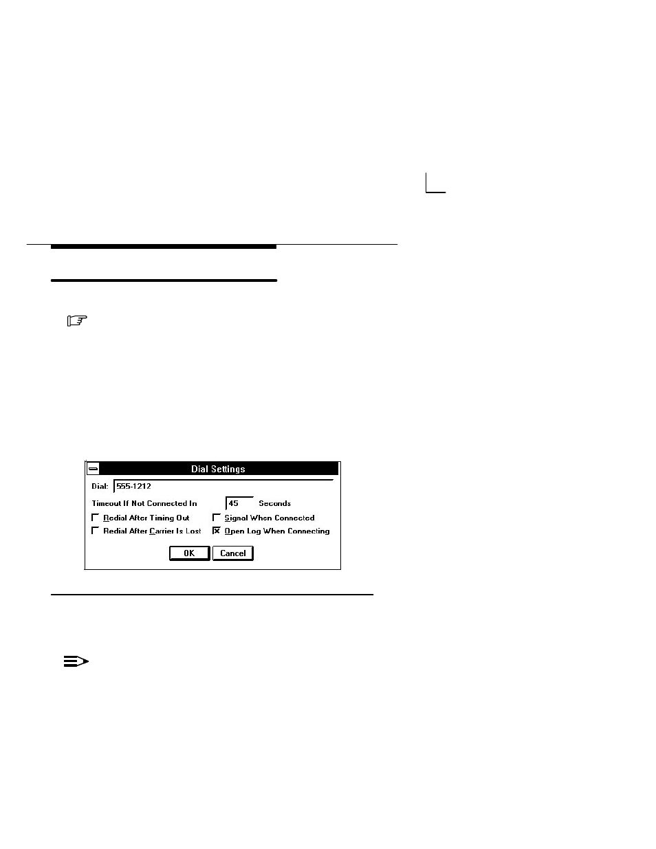 Specifying dial settings, Dial settings dialog box | Paradyne COMSPHERE 6700-A2-GB22-00 User Manual | Page 45 / 60