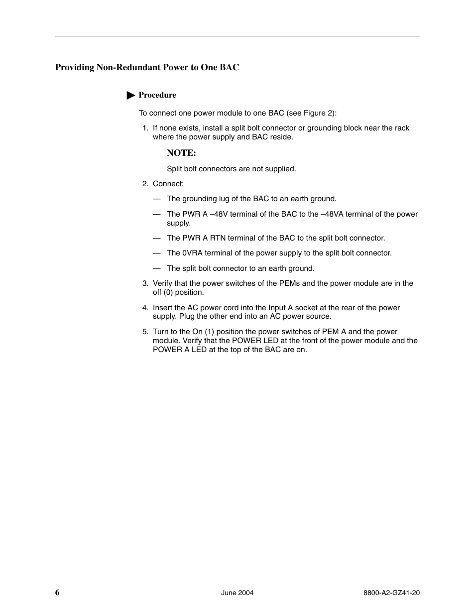 Providing non-redundant power to one bac | Paradyne Broadband Access Concentrator 8820 User Manual | Page 6 / 10