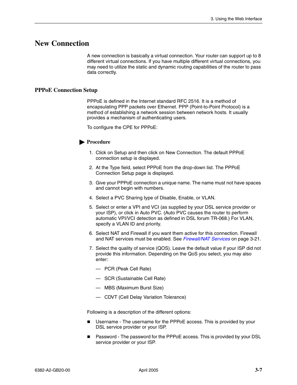 New connection, Pppoe connection setup | Paradyne 6382 User Manual | Page 31 / 76