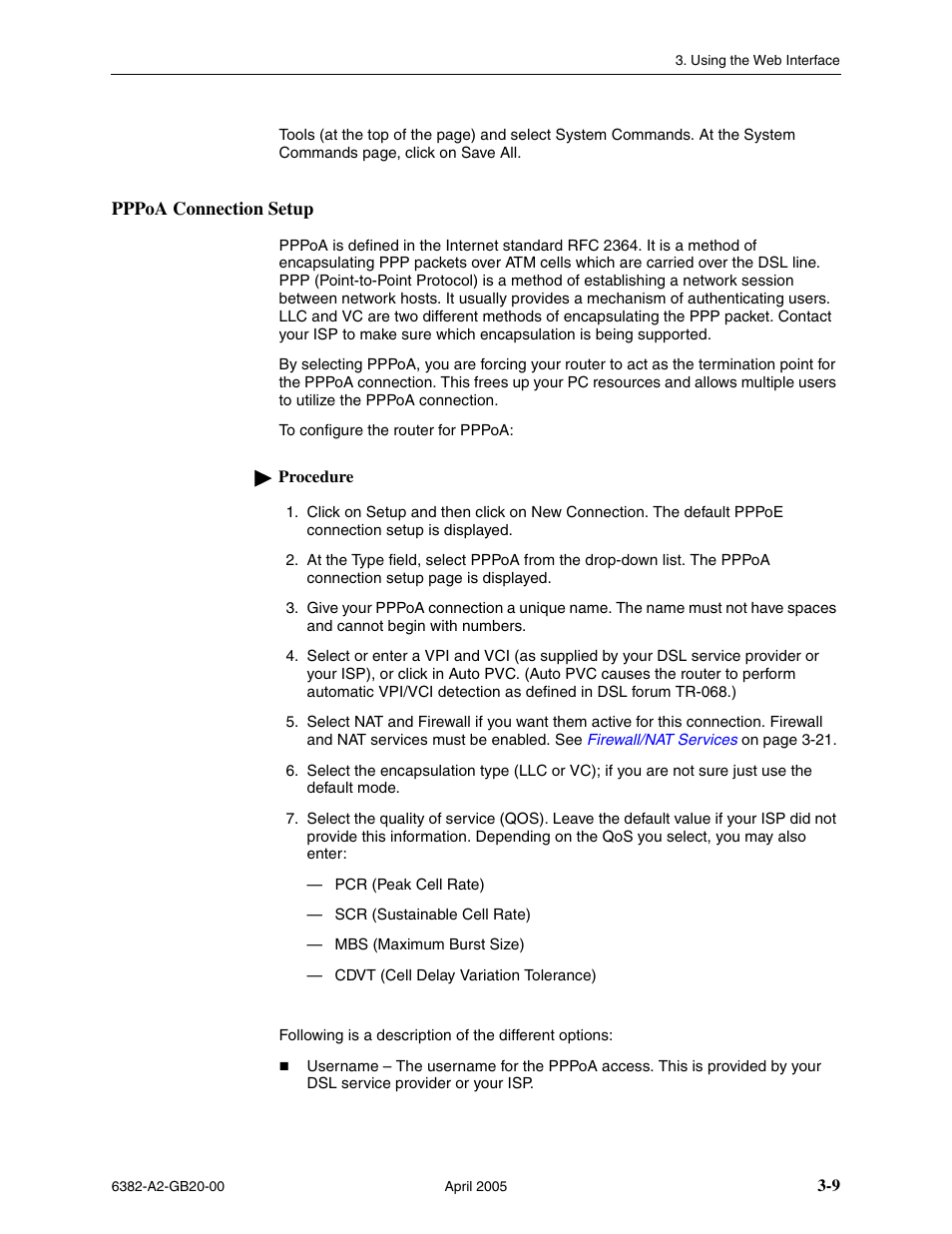 Pppoa connection setup | Paradyne 6382 User Manual | Page 33 / 76