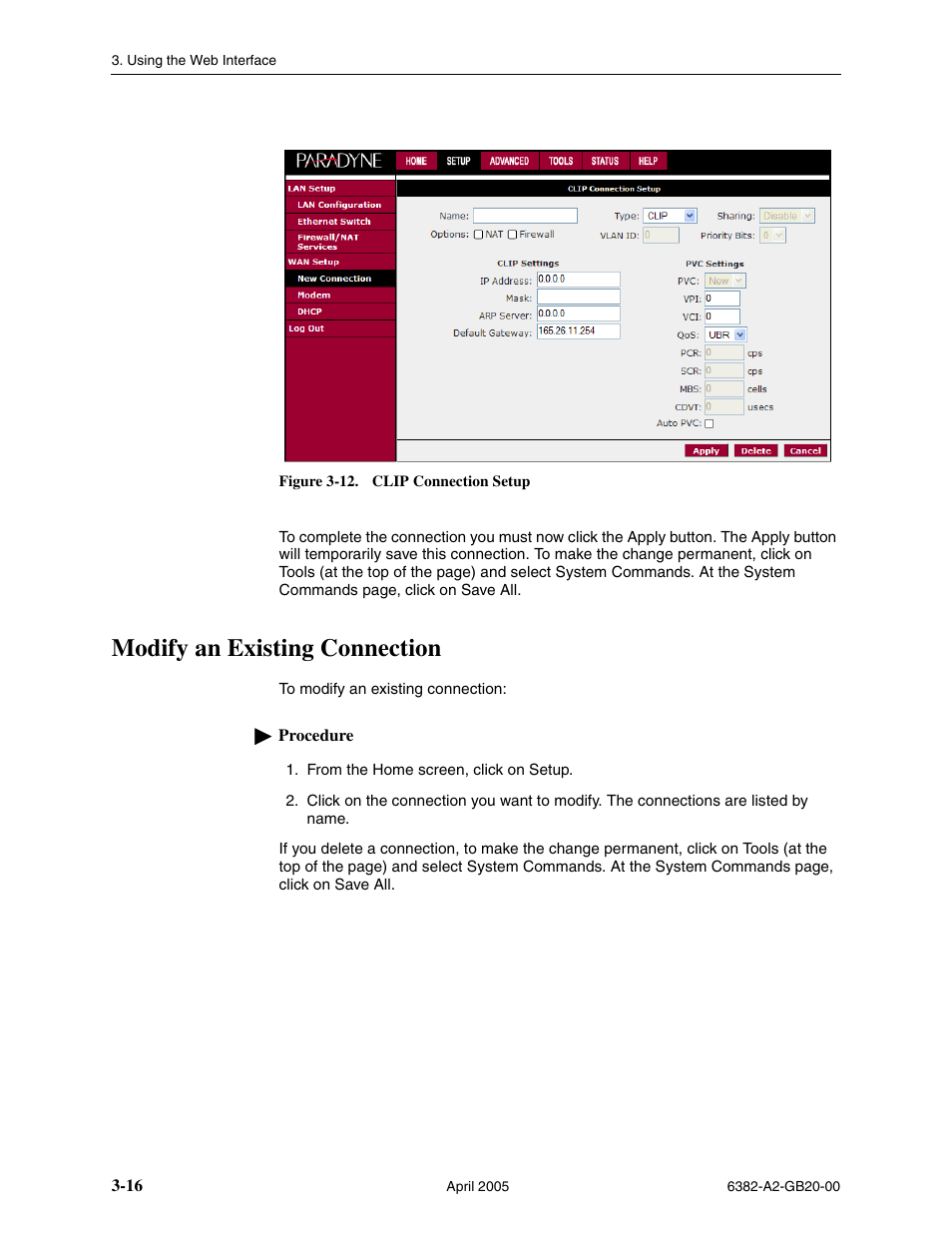 Modify an existing connection | Paradyne 6382 User Manual | Page 40 / 76