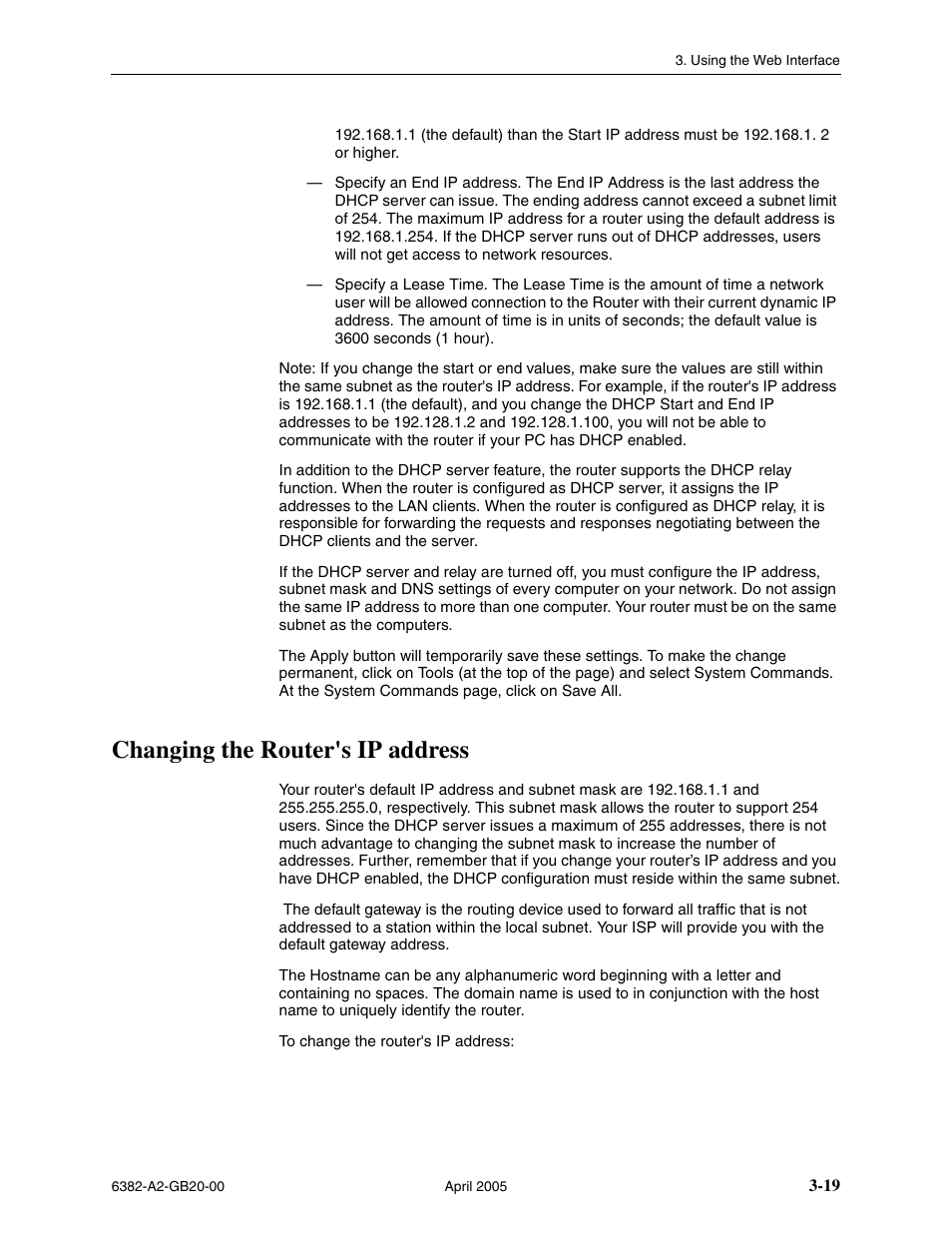 Changing the router's ip address | Paradyne 6382 User Manual | Page 43 / 76