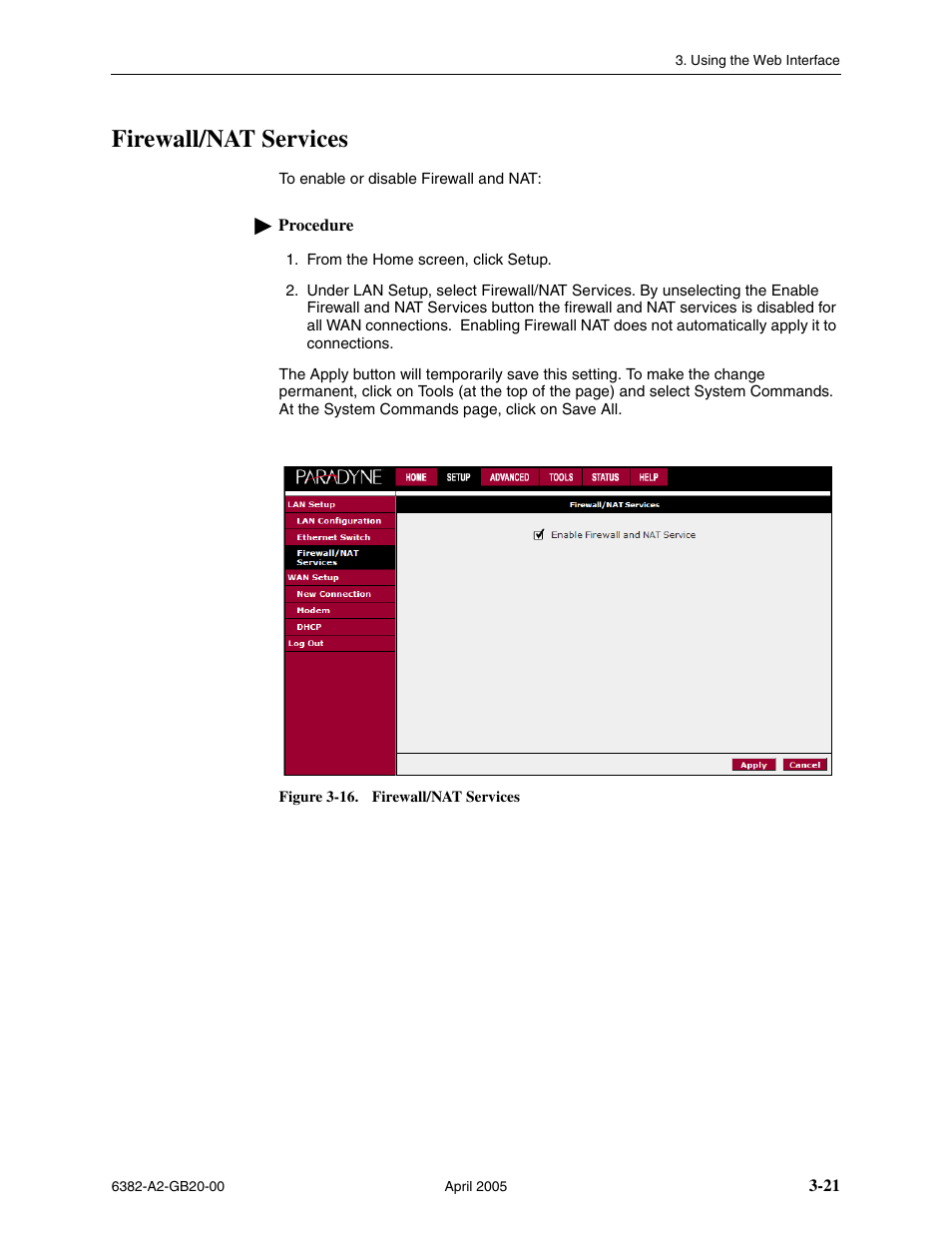 Firewall/nat services | Paradyne 6382 User Manual | Page 45 / 76