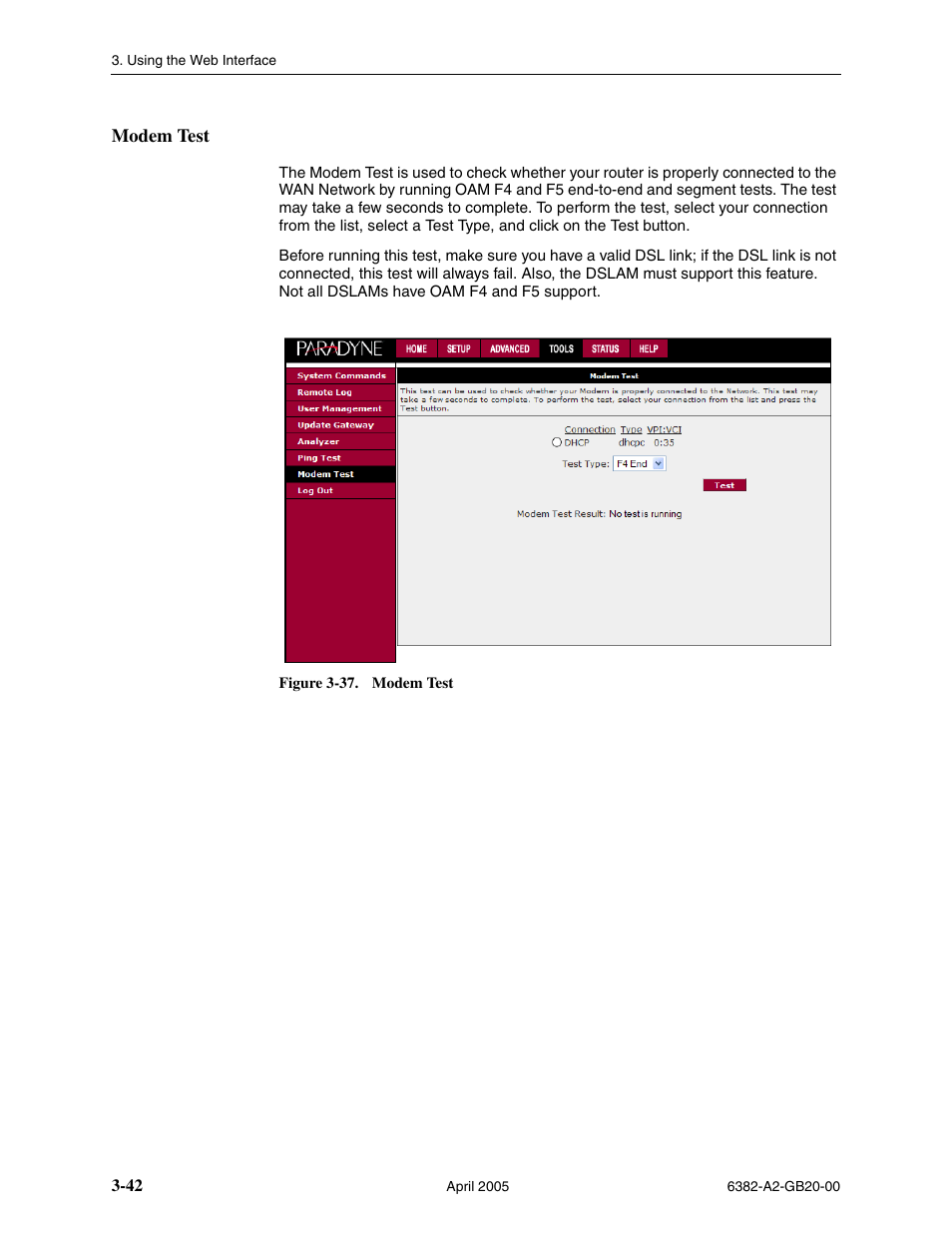 Modem test | Paradyne 6382 User Manual | Page 66 / 76