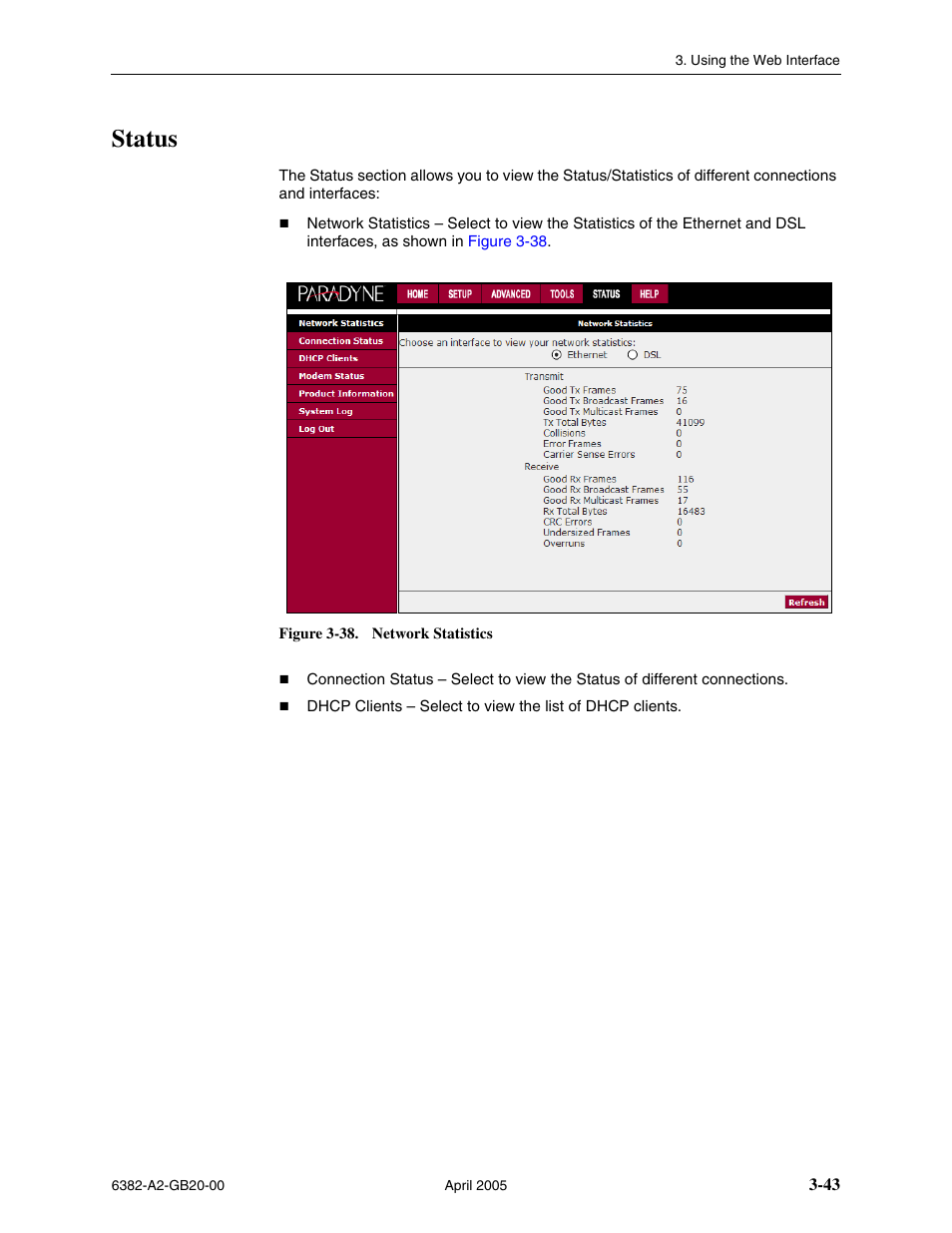 Status | Paradyne 6382 User Manual | Page 67 / 76