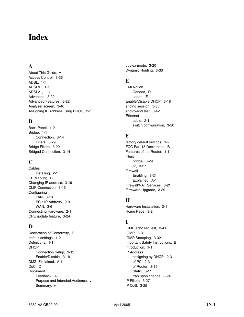 Index | Paradyne 6382 User Manual | Page 73 / 76