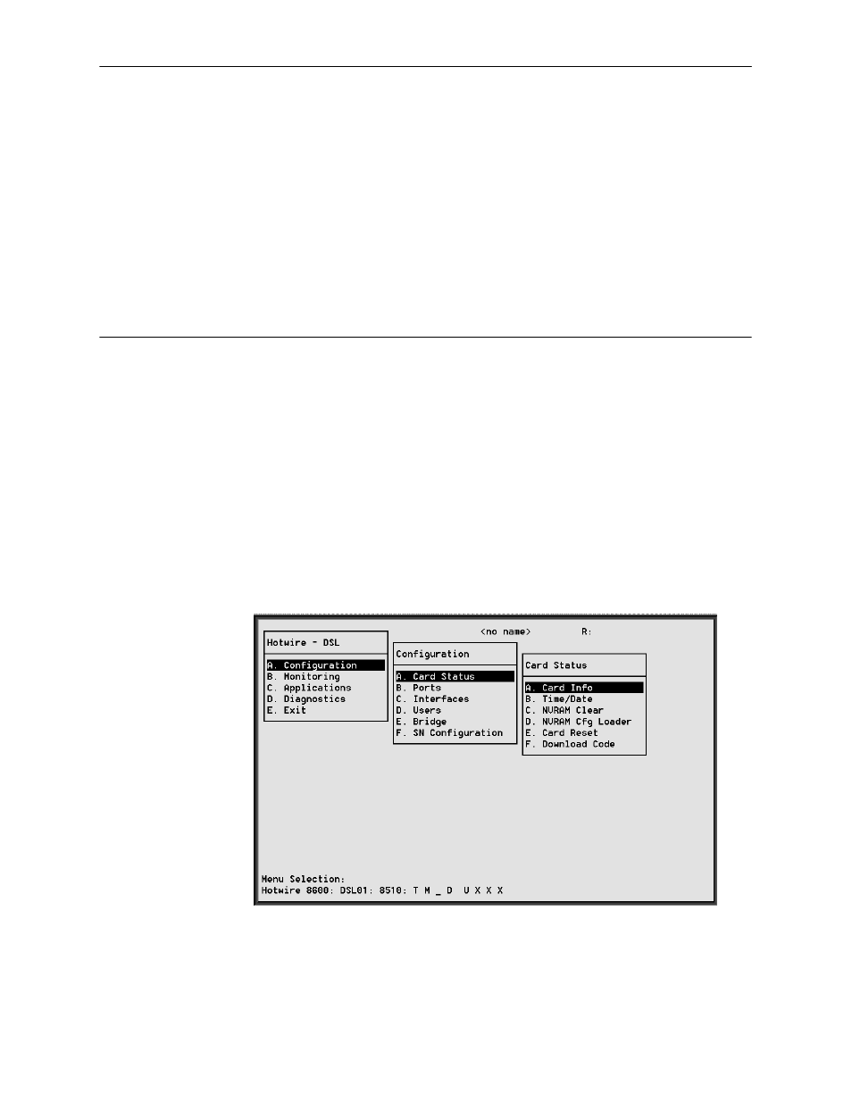 8310 mvl and 8510 dsl card configuration, Overview, Dsl configuration card status screens | Chapter 5, 8310 mvl and 8510 dsl card, Configuration, And chapter 5, 8310 mvl and 8510 dsl, Card configuration, Your application | Paradyne HOTWIRE 8310 MVL User Manual | Page 43 / 98