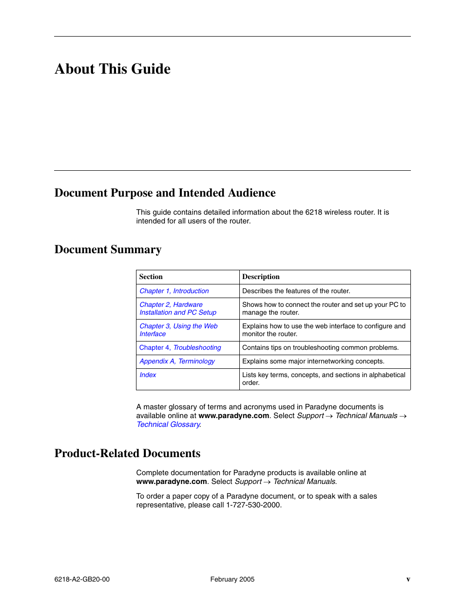 About this guide, Document purpose and intended audience, Document summary | Product-related documents | Paradyne 6218 User Manual | Page 11 / 78