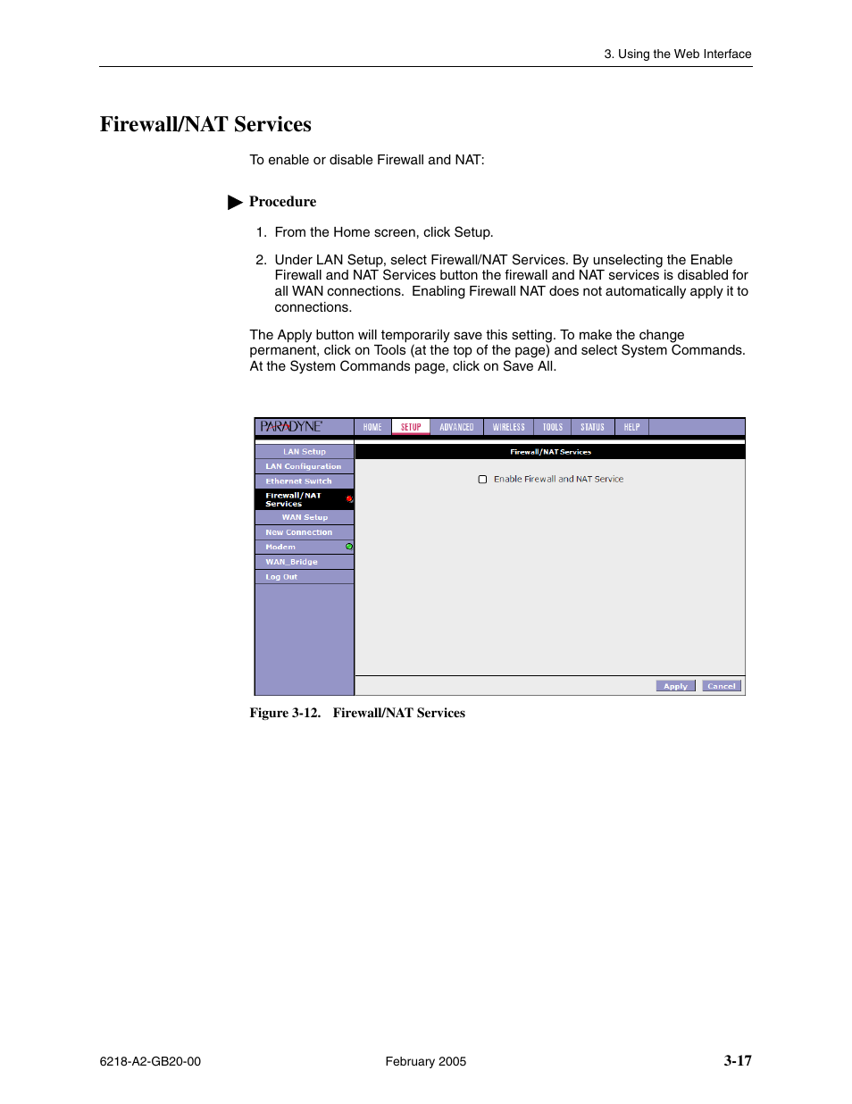 Firewall/nat services | Paradyne 6218 User Manual | Page 41 / 78