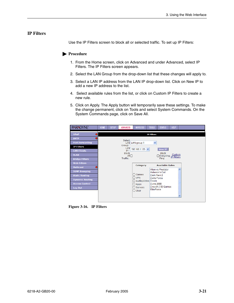 Ip filters | Paradyne 6218 User Manual | Page 45 / 78