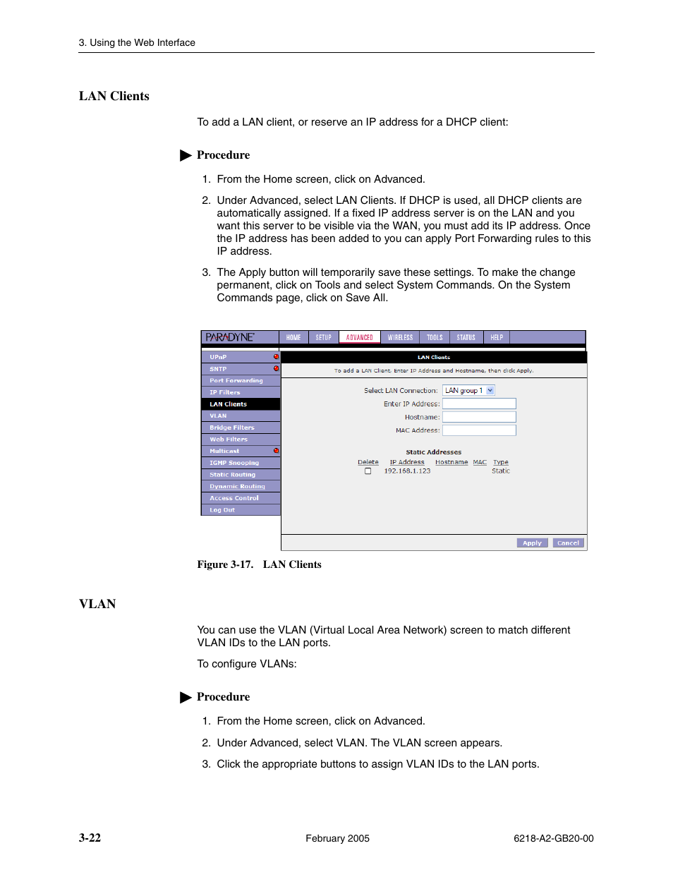 Lan clients, Vlan | Paradyne 6218 User Manual | Page 46 / 78