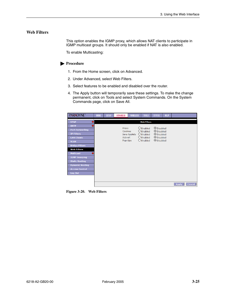 Web filters | Paradyne 6218 User Manual | Page 49 / 78