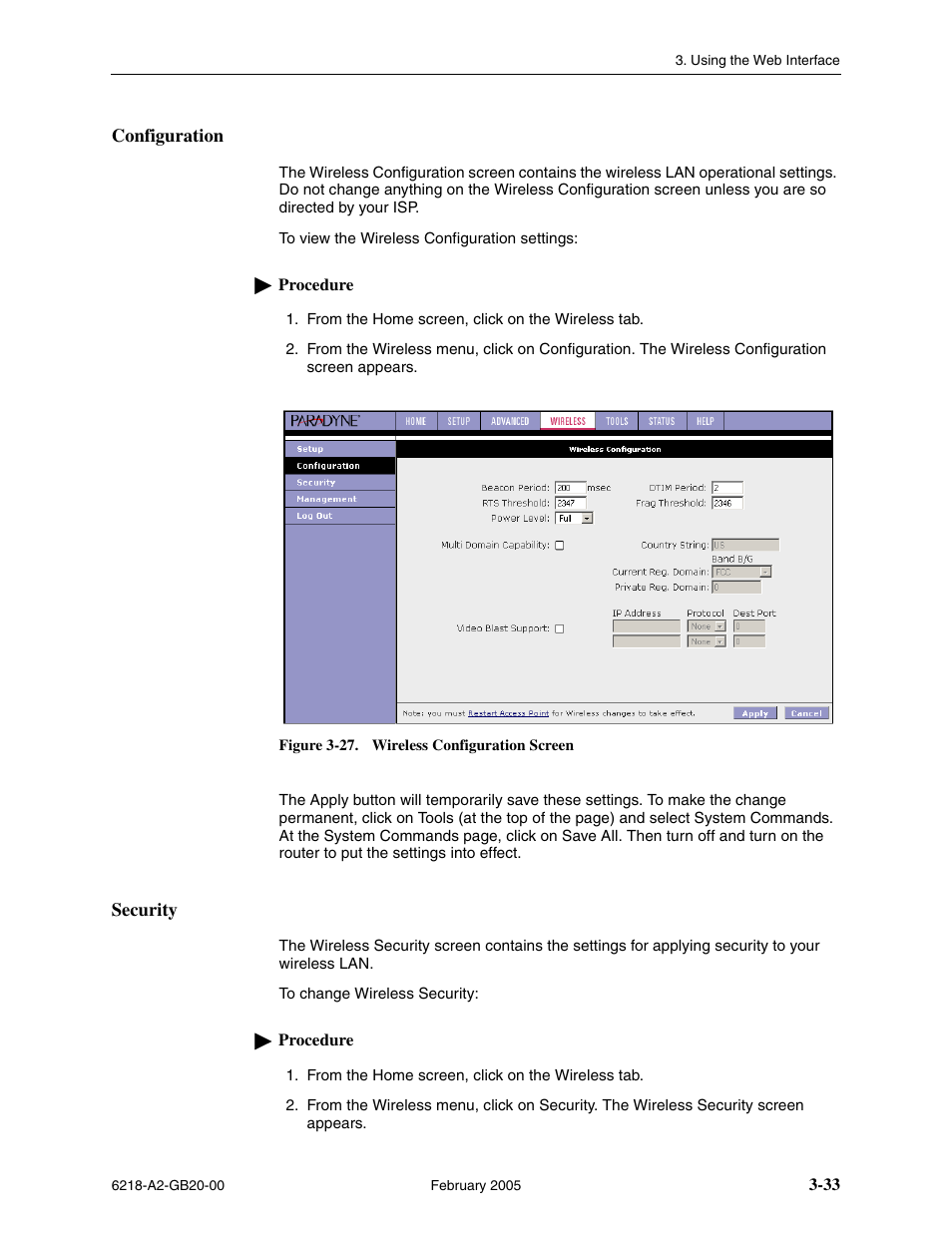 Configuration, Security | Paradyne 6218 User Manual | Page 57 / 78