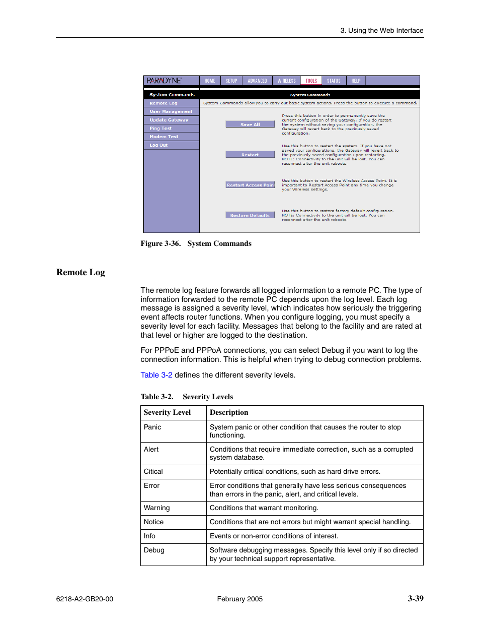 Remote log | Paradyne 6218 User Manual | Page 63 / 78