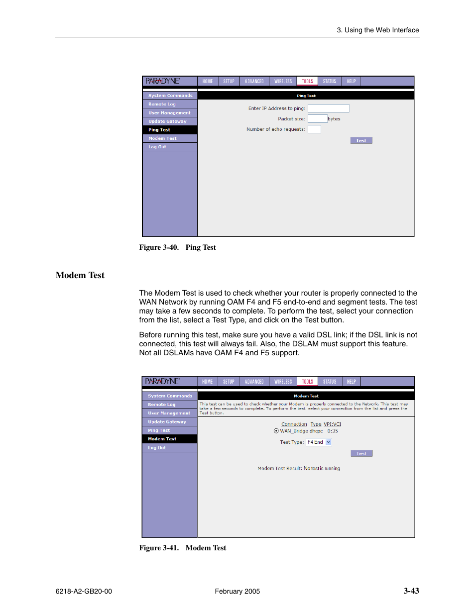 Modem test | Paradyne 6218 User Manual | Page 67 / 78
