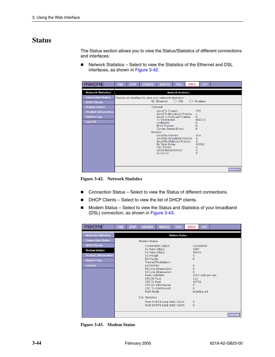 Status | Paradyne 6218 User Manual | Page 68 / 78